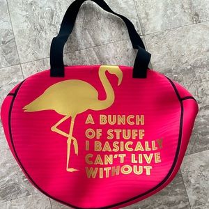 Round bag pink and navy. 16 1/2 round. Neoprene like material